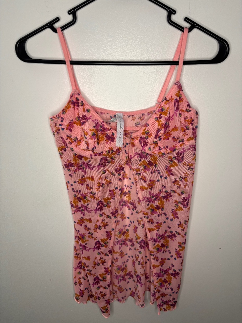 Out from Under Pink Floral Sheer Lingerie Top Babydoll Top Size M Like New